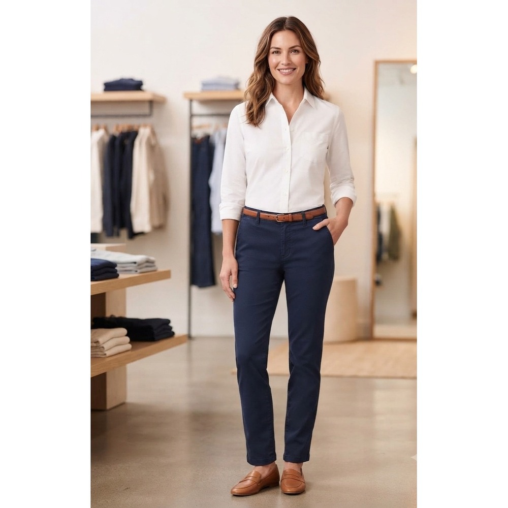 J.Crew High-Rise Girlfriend Chino Pants Navy Blue Size 8 Stretch Cotton Trousers